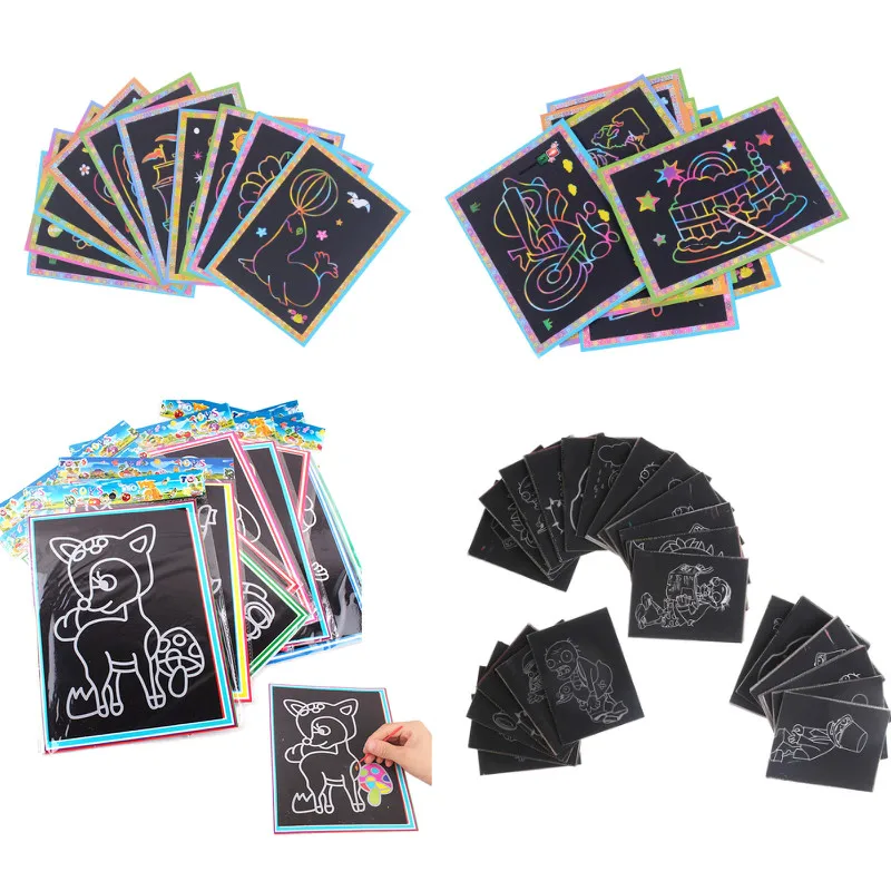 

10pcs Magic Colorful Drawing Board Paper Painting Scraping Children Kids Learning Education Toys Painting Doodle Scratch Toys