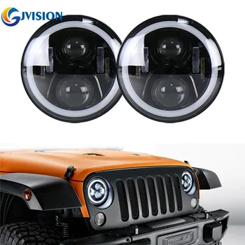 

2PCS Black 50W 7inch led headlight with White DRL Yellow (Amber) Turn signal lights for Jeep Wrangler LandRover Defender lamps