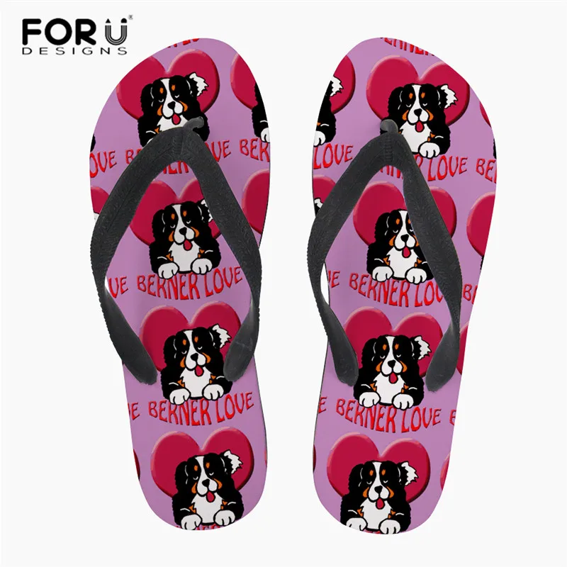 

FORUDESIGNS Summer Slippers for Woman Bernese Mountain Dog Prints Flat Heel Flip Flops Female Home Flipflops zapatos de mujer