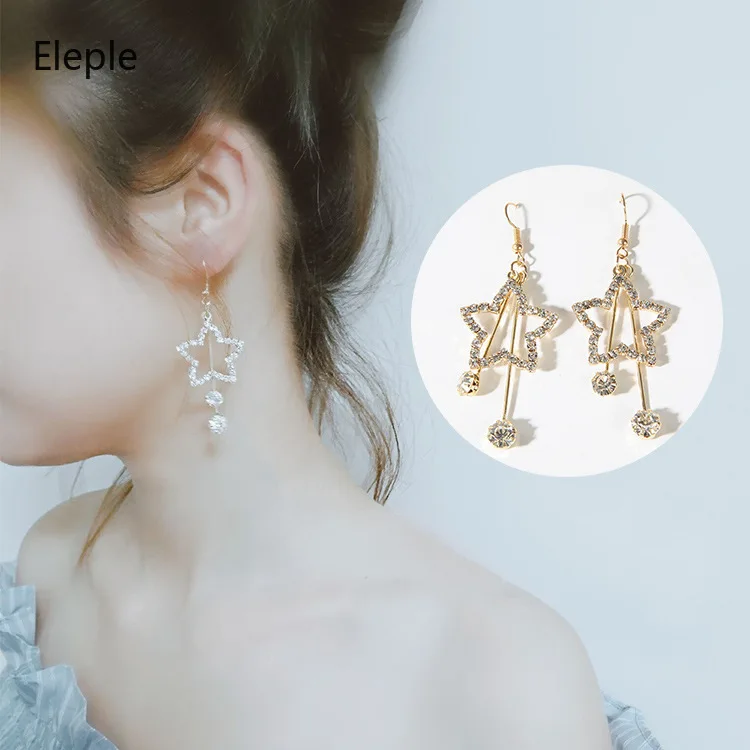 

Eleple Korean Pentagon Star Earrings Long Star Pendant Earrings Female Fashion Earrings Wholesale Manufacturers C3022