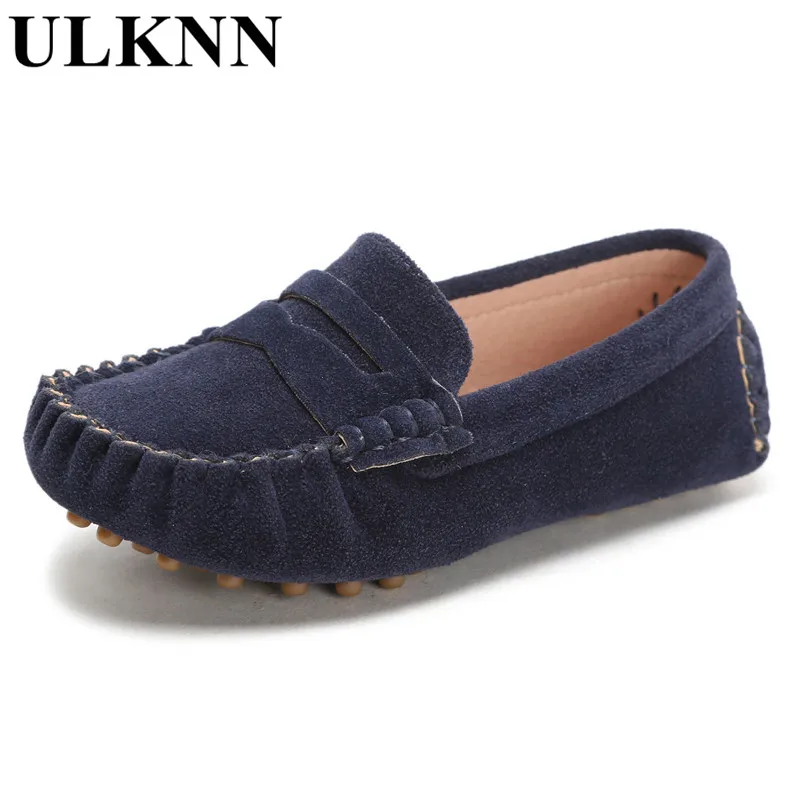 ULKNN bonbons couleur enfants mocassins en cuir souple enfants mode décontracté garçons et filles bateau chaussures chaussures simples 21-32 gris chaussure