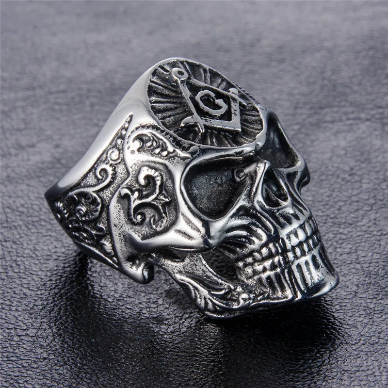 Modyle 2018 Men Punk Rock Stainless Steel Masonic skull rings Punk Man's High Quality Personality Ring