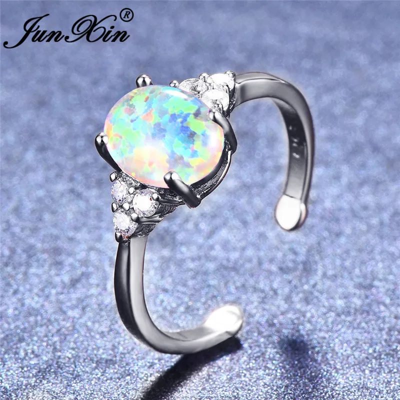 JUNXIN 925 серебро Овальный Фиолетовый/синий камень огненный опал кольца для женщин Мозаика Кристалл ювелирные украшения