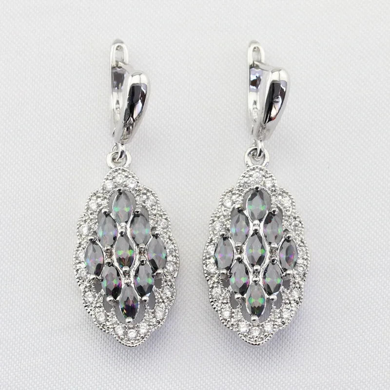 Horse Eye Cutting Rainbow Multicolor Cubic Zirconia Drop Earrings For Women Silver Color Earring Jewelry Free Gift Box