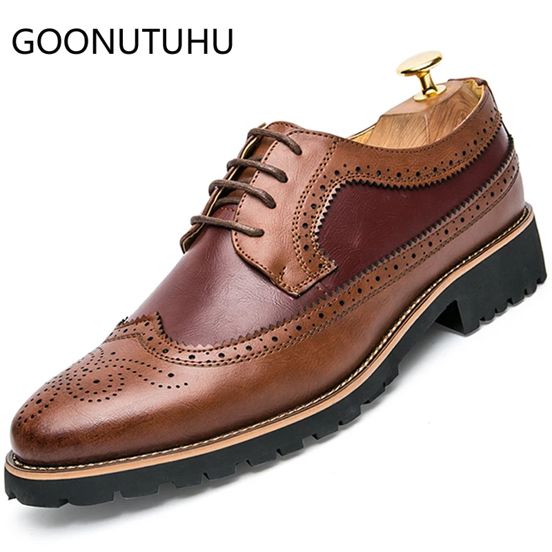 

Fashion men's shoes casual artificial leather male wedding nice lace up shoe man party comfortable brogue shoes for men hot sale