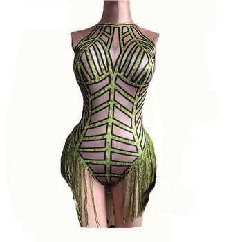 

Sexy Fringes Bodysuit Costumes 3 colors big Stretch Tassel Leotard Female Singer Dancer Women Performance Dance Wear DJ378
