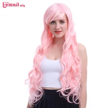 L-email парик 80 см/31,5 Дюймов Длинные женские парики цвет розовый волна термостойкие синтетические волосы Perucas Косплей парик