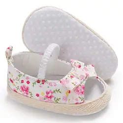 Лето Принцесса обувь для девочек цветочный бант без шнуровки кроватки сникерсы на мягкой подошве первые ходунки Новорожденный Младенец