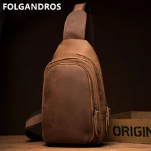 FOLGANDROS Мужская нагрудная сумка из натуральной кожи ручной работы винтажная сумка через плечо бренд Crazy Horse кожаная нагрудная Сумка Bolsa