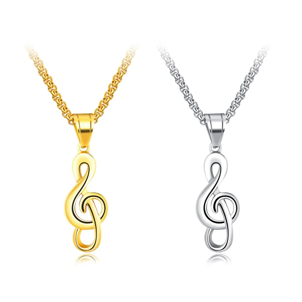 

Silver/Gold Music Note Necklace Men Jewelry Stainless Steel Pendant Hip Hop Style Mens Necklaces Jewellery Fashion Gift Collar