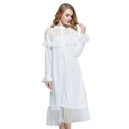 New Arrival Spring Women's Princess Gown Gauze Lace Long Nightgown ...