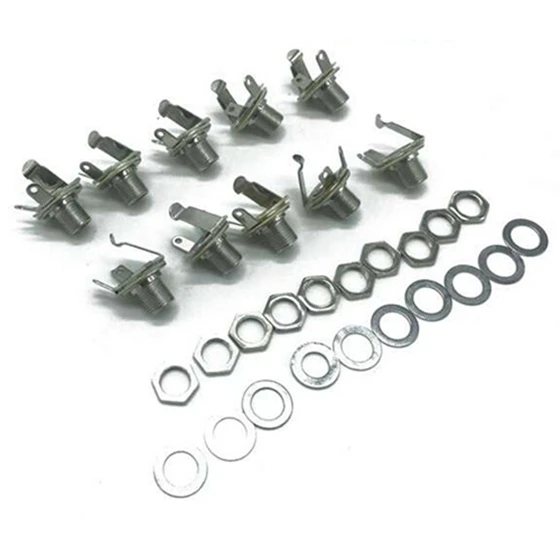SEWS-New 10 Pcs 6.35mm Silver Mono Input Jack Socket Electric Guitar Bass Audio | Спорт и развлечения