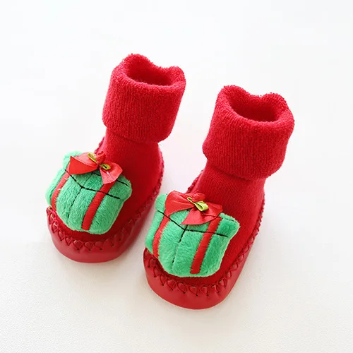 Рождественские носки для малышей с резиновой подошвой, нескользящие носки-тапочки для малышей осенне-зимние Носки с рисунком для маленьких мальчиков и девочек - Цвет: 2