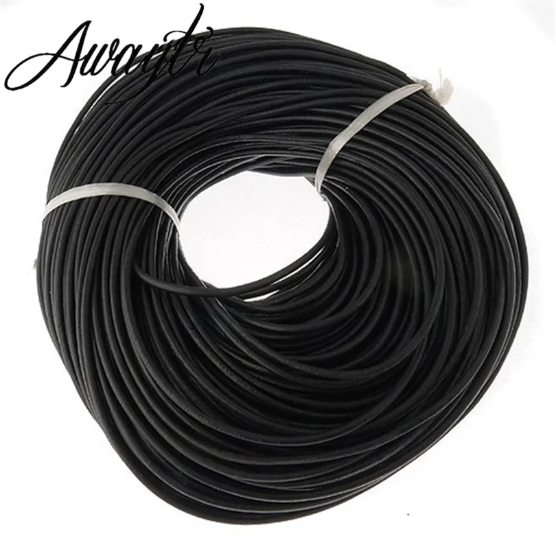 AWAYTR 10 м 2,5 мм черный/кофейный натуральный круглый шнур из натуральной кожи для ювелирных изделий Diy PU ожерелье браслет ювелирные изделия