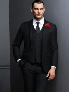 

2019 latest coat pant designs black smart casual men suits peaked lapel slim fit suit for wedding prom tail made costume 3 piece