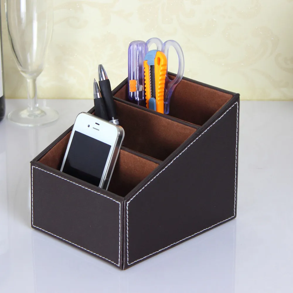 font b Leather b font Phone TV Remote Control Storage Box Home font b Desk