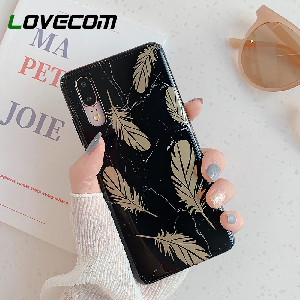 

LOVECOM Electroplate Gold Feature Phone Case For Huawei P20 P30 Pro Lite Mate 20 Pro Lite Anti-Shock Marble Soft IMD Back Cover