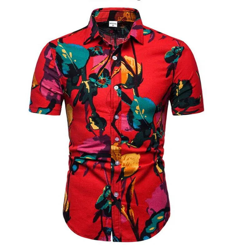 Для мужчин рубашка Летний стиль Palm Tree Print пляжная Мужская гавайская рубашка Повседневное короткий рукав гавайская рубашка camisa masculina Азиатский Размеры 5XL
