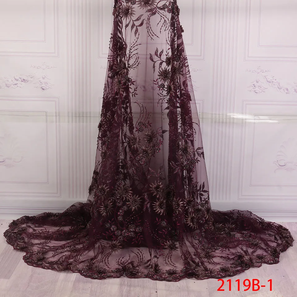 

African 3d Flowers Tulle Lace Fabric 2018 Fashionble Style Nigerian Embroidered Tulle Lace Fabric With Stones Material QF2119B