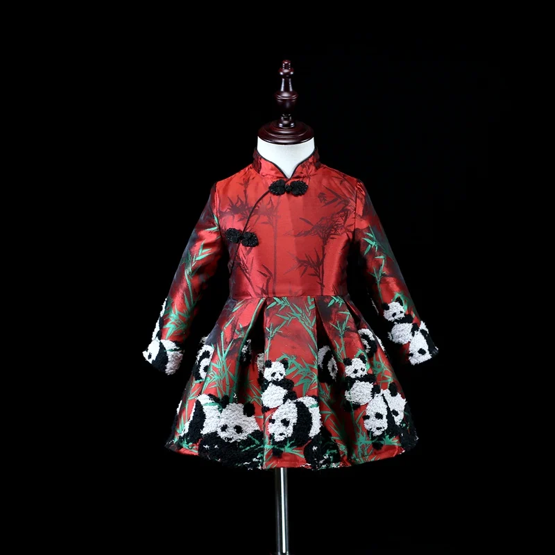 Платья для мамы и дочки с пандой, китайские пижамы Cheongsam, большие размеры, Одинаковая одежда для мамы и ребенка, Семейный комплект одежды