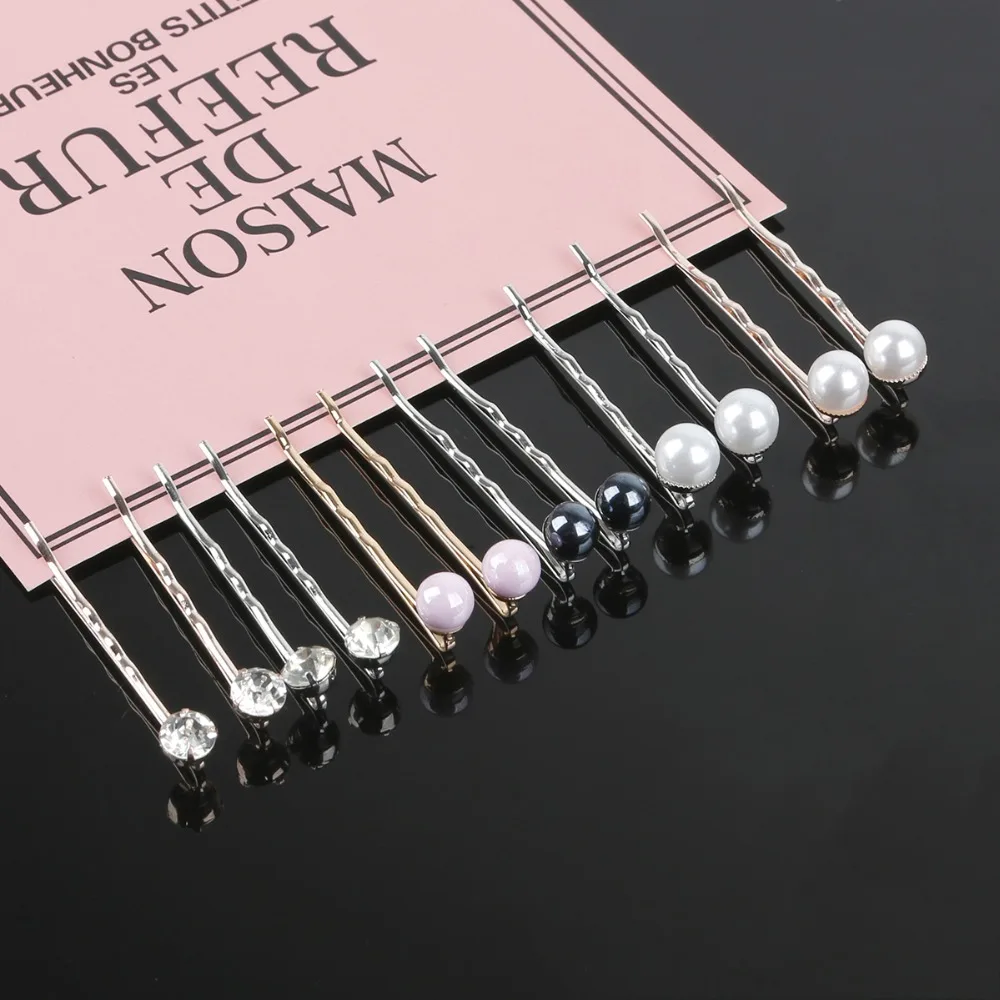 

Simple 2Pcs/Pair Rhinestone Pearl Metal Gold Rhodium Color Hair Clip Bobby Pin Barrette Hairpin for women girls Hair Accessories