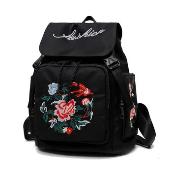 

Vintage Large Capacity Backpack Women Ethnic Embroidery Flower Waterproof Oxford Travel School Ladies Bag DrawString Mummy Bags