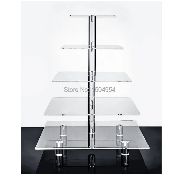 

square 5 Tier clear Acrylic Cupcake Display Stand /acrylic cake stand with base