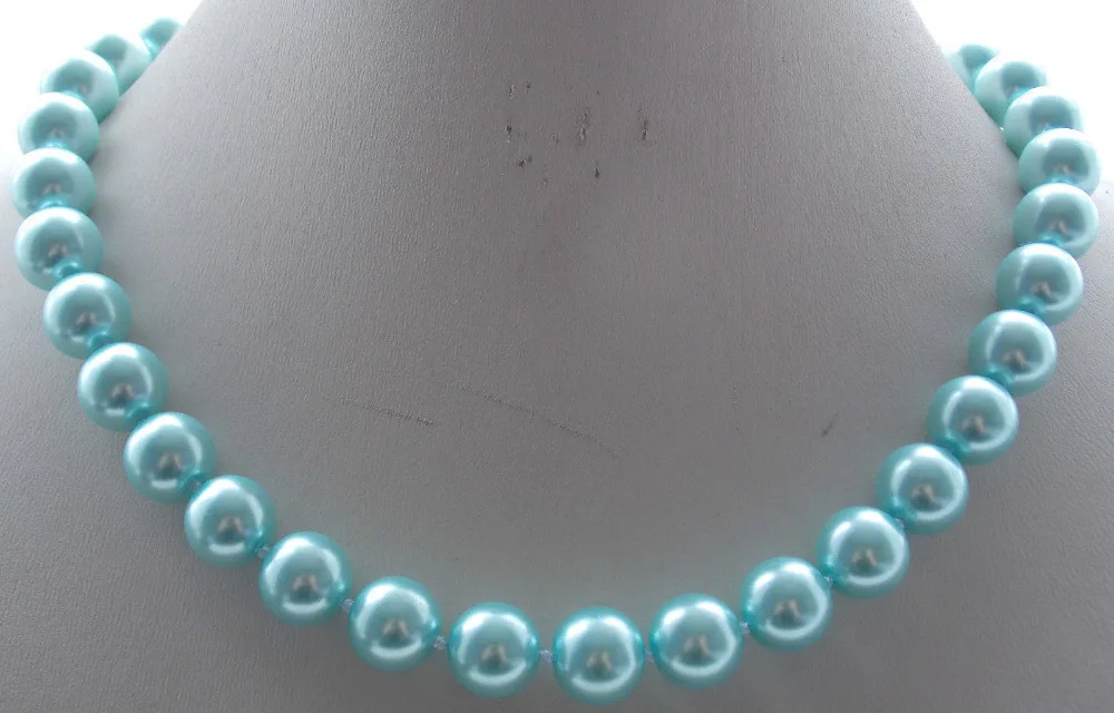 

Free Shipping >>AAA 12mm Light Blue South Sea Shell Pearl Round Beads Necklace 18'' F-09