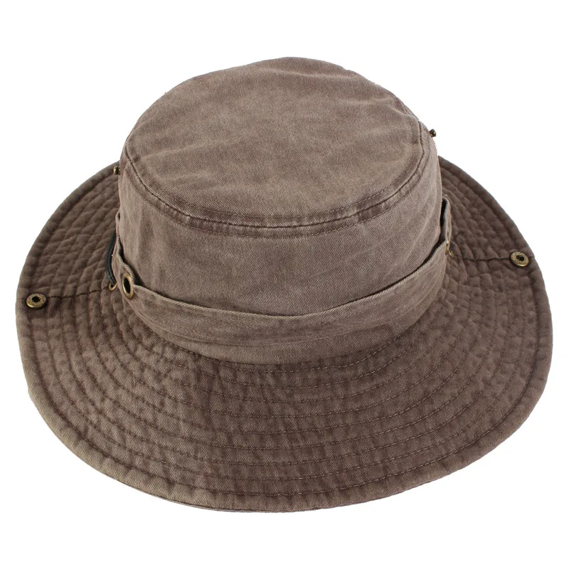 Мужская кепка Весна Лето хлопок ковбойская шляпа стиль ветряная веревка фиксированная шляпа для папы пляжная шляпа ковбой уличная шляпа для сафари - Цвет: Coffee