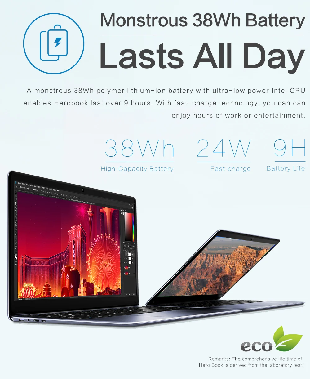 CHUWI HeroBook 14.1 inch Laptop Windows 10 Intel E8000 Quad Core 4GB RAM 64GB ROM Notebook with Full Layout Keyboard