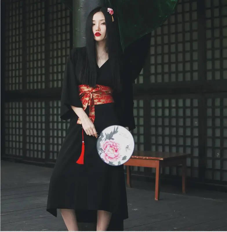 Традиционное японское кимоно, японское кимоно, черное, юката, новое чувство одежды, японский костюм гейши, хаори FF2033 - Цвет: Черный