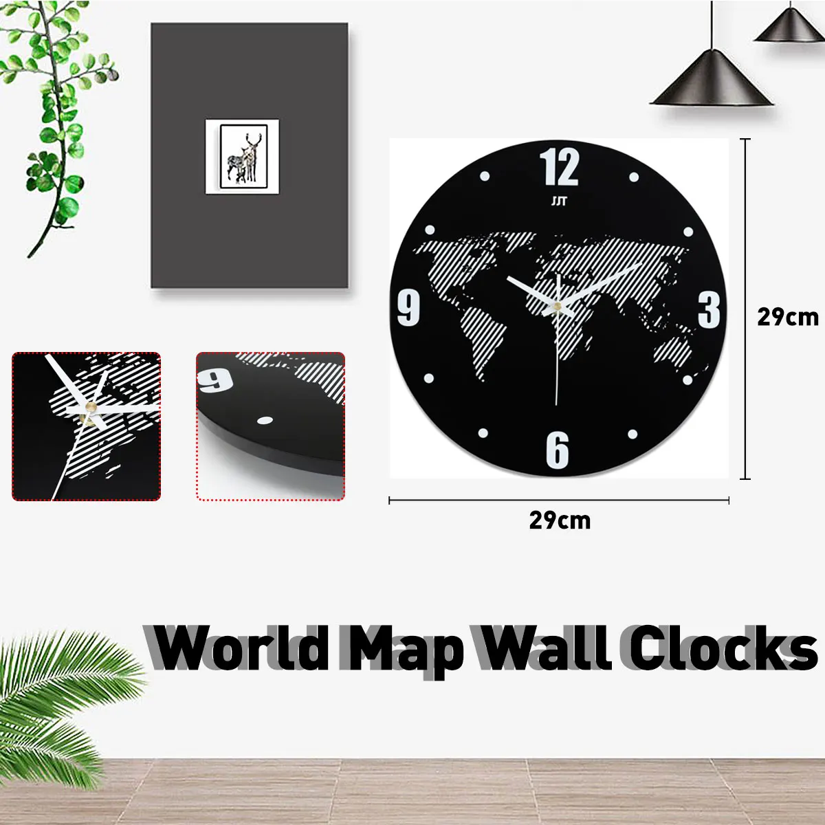 

Modern European Style Round Wall Clocks Silent World Map Wooden MDF Digital Wall Clock Large Wall Clocks For Home Office Decor