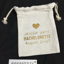 Пользовательский текст Свадебные девичник похмелья восстановления выживания комплект пользу подарок Муслин Мешки Девичник сумки