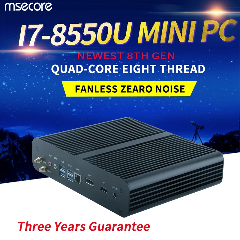 MSECORE Fanless Core i7 8550U DDR4 Mini PC Windows 10 Desktop Computer Nettop game pc barebone HTPC UHD620 Graphics 4K HD WiFi