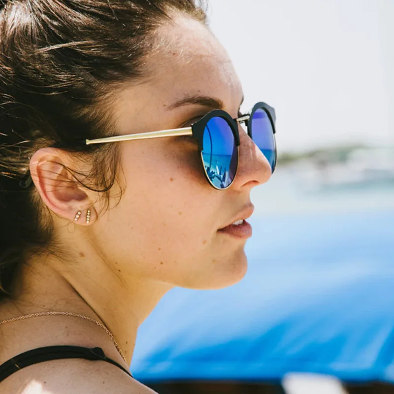 Fashion Metal Round Half Frame Ladies Sunglasses Classic Designer high quality Sun Glasses Polarizer driving Eye wear