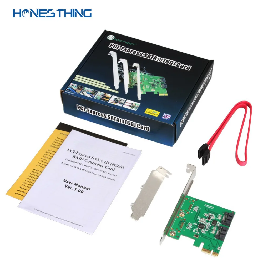 HonesThing SATA III 2 Ports Controller Card PCI-Express 2.0 x1 RAID Card for ASMedia ASM1061 with Low Profile Bracket 6
