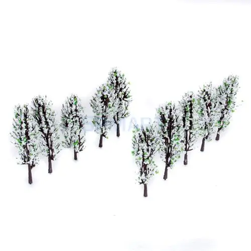 20 шт Декоративный Пейзаж Модель поезда деревья w/белые и зеленые цветы весы 1/200