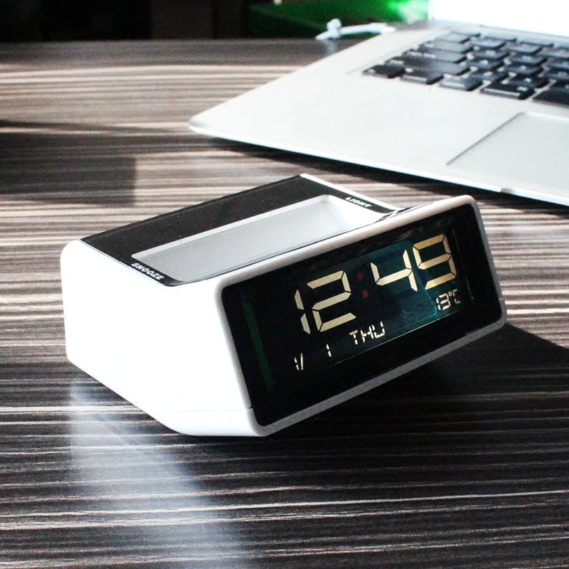 

The LED screen display clock temperature snooze black digital Plastic timer Electronic night lamp table alarm modern WITFAMILY