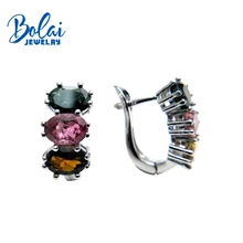 Bolaijewelry, натуральные разноцветные турмалины овальные 5*7 мм драгоценные камни застежка серьги 925 стерлингового серебра ювелирные изделия женщин подарочная коробка