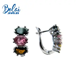 Bolaijewelry, натуральные разноцветные турмалины Овальный мм 5*7 мм драгоценный камень застежка серьги 925 серебро ювелирные украшения для женщин