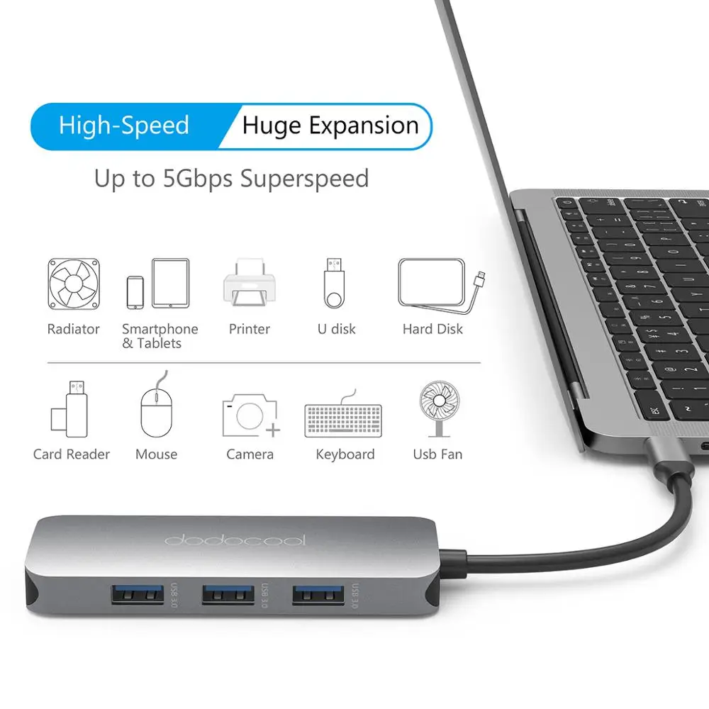 Dodocool 7 в 1 USB C концентратор с Тип Мощность доставки 4 К видео HDMI для MacBook Pro samsung Galaxy S9