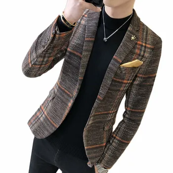 

2019 Fashion New Men's Casual Plaid Business Suit / Men's Slim Fits Single Button Blazers Jacket Coat