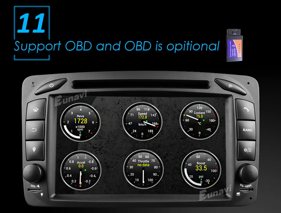 Excellent Eunavi 7" 2 Din 1024*600 HD Octa Core 4GB 32GB Android 8.0 Car DVD GPS For Benz C-Class W203 W209 G-Class W463 A Class W168 Vito 18