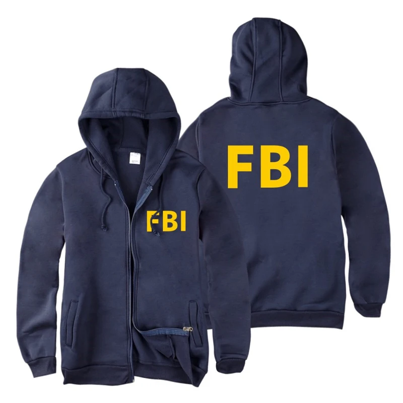 الأزياء سستة الرجال النساء هوديس بلوزات FBI طباعة الرياضة الهيب هوب عارضة زمم للجنسين كم طويل هوديي سترة معطف أعلى 4XL