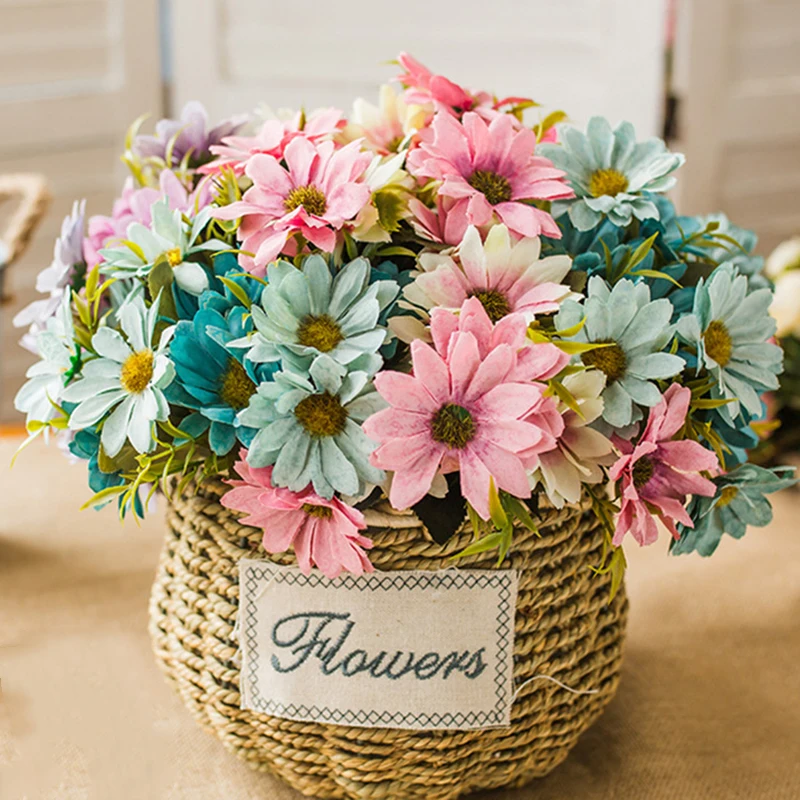 5 Forks 10 Heads Artificial Flowers European Silk Daisy Flower Wedding Favors For Home Garden