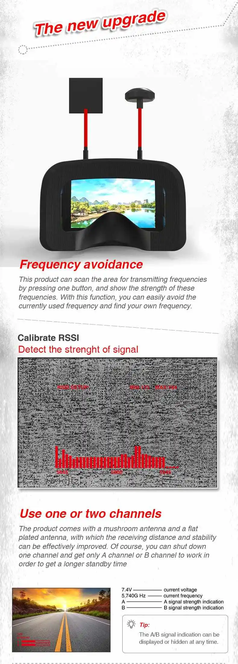 VR D2 Pro 5 дюймов 800*480 40CH 5,8G разнообразие FPV очки w/DVR объектив регулируемый