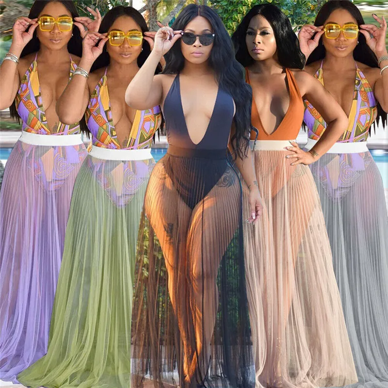 

Women Bikini Cover Up Swimwear Sheer Beach Maxi Wrap Skirt Sarong Pareo Dress Cover Up Beach Woman Beach Dress Beachwear