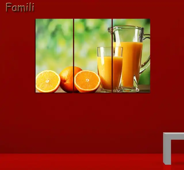 3 Resim Meyve Suyu Ve Bardak Modern Tuval Baski Boyama Duvar Sanat