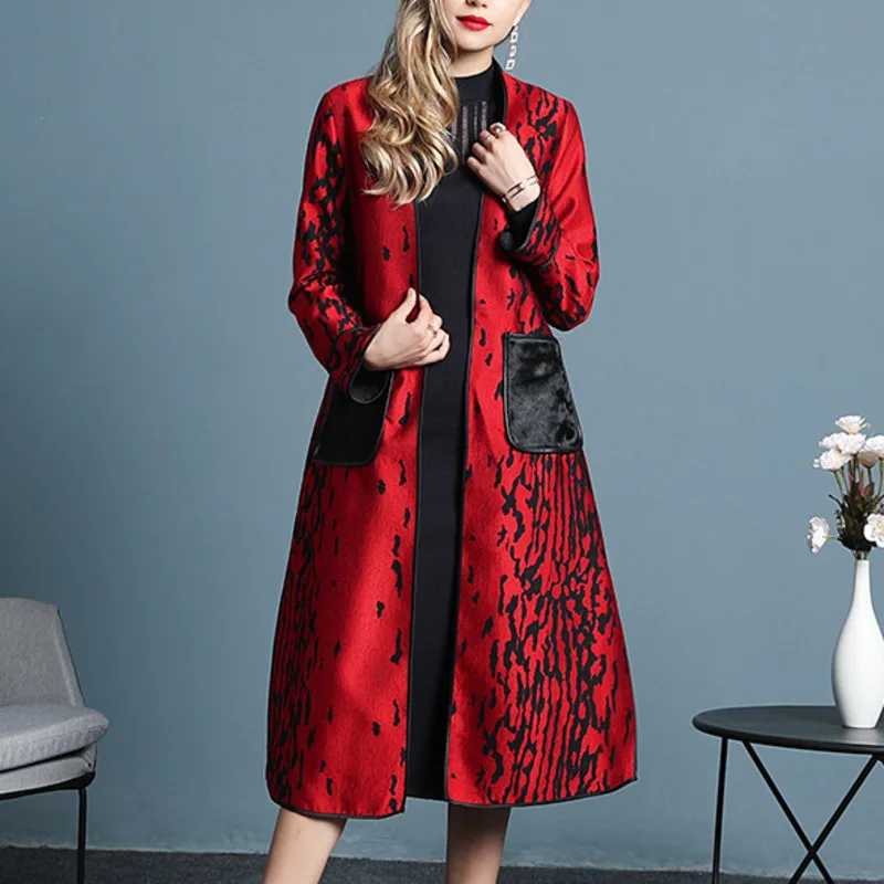 

LANMREM Stitching Sheepskin Pocket Crack V-neck Windbreaker Casual Fashion Loose Women 2019 Autumn New TC837