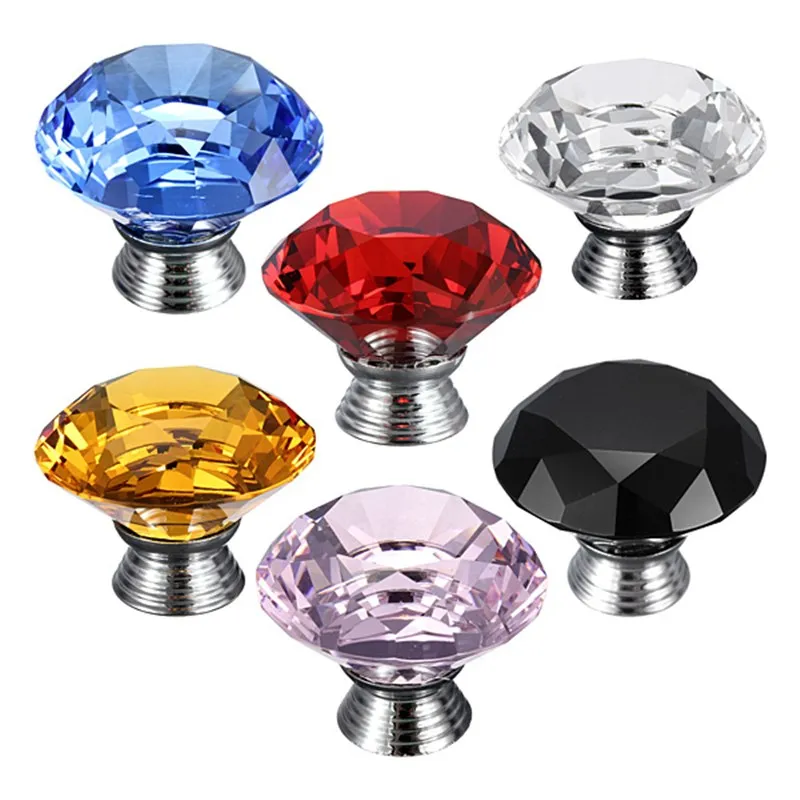 MTGATHER 1Pcs 40mm Diamond Shape Crystal Glass Cabinet Cupboard Door Drawer Knob Handle Crystal Glass And Aluminium Alloy